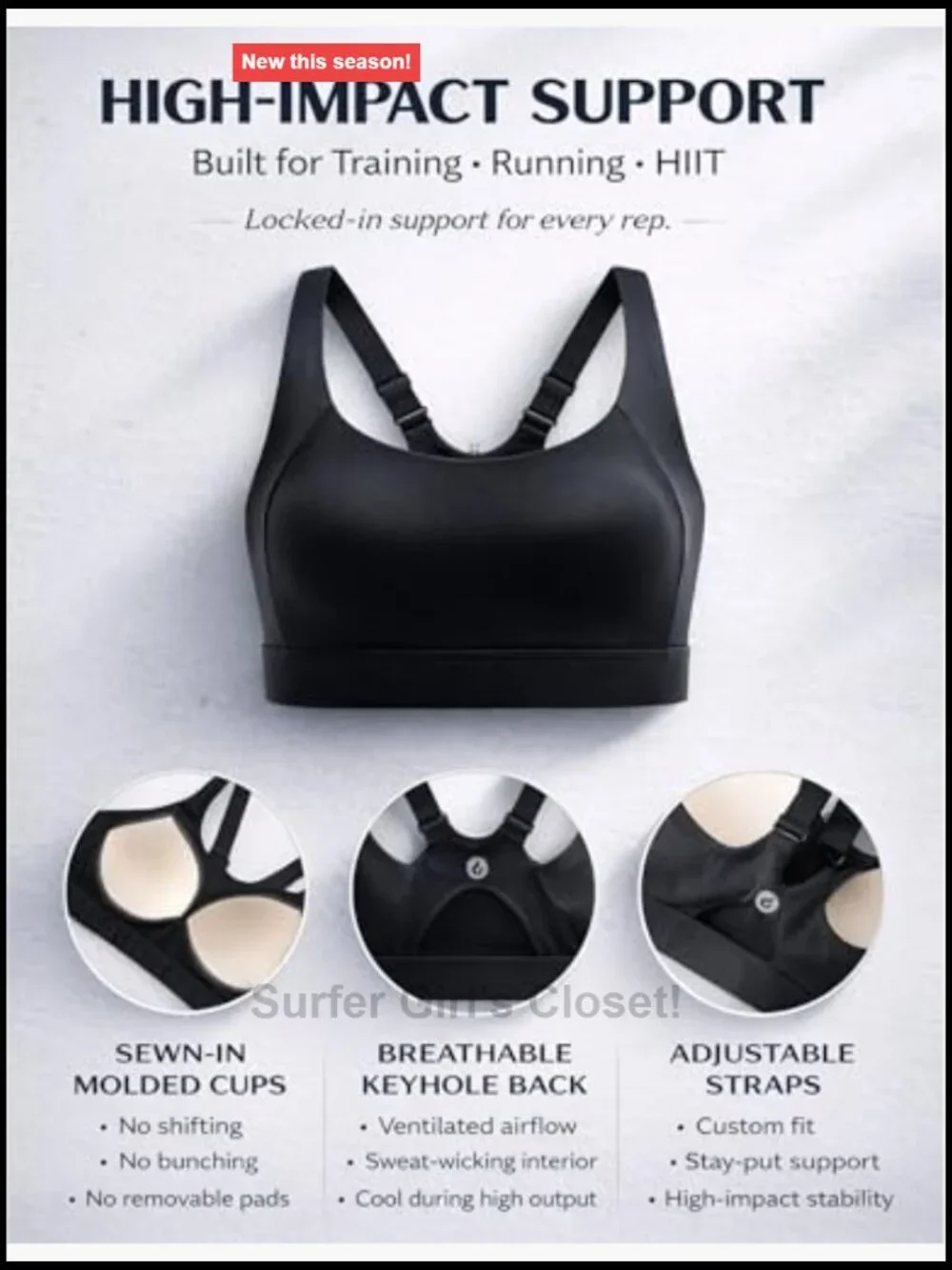 2-Pack High Impact Sports Bra for Women W/ Sewn-In Cups